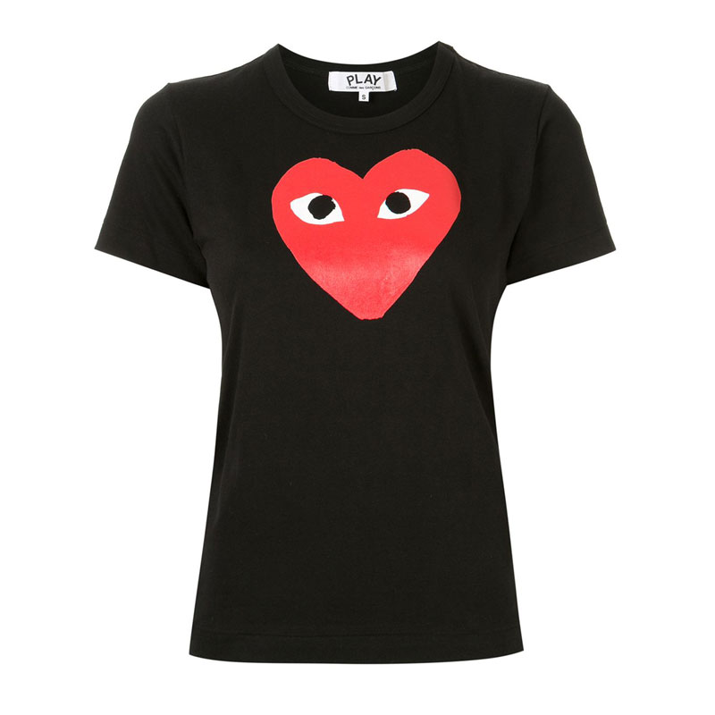 [꼼데가르송] 여성 레드하트 프린팅 반팔 티셔츠 (블랙) AZ-T111-051-1