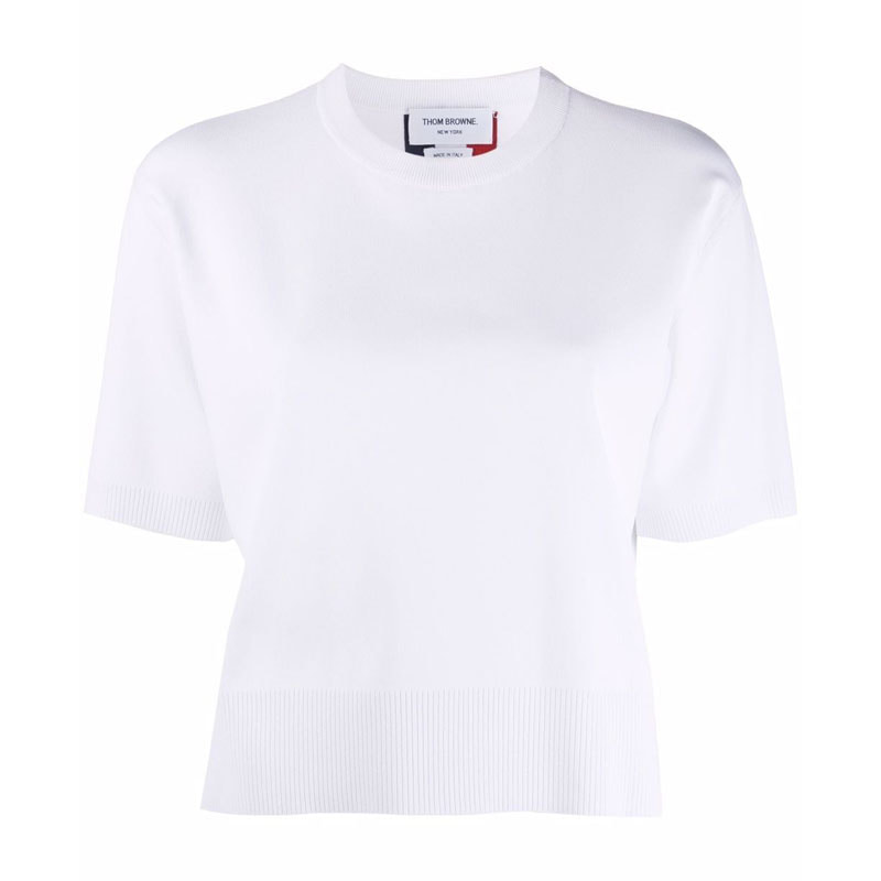 [톰브라운] 여성 백 스트라이프 비스코스 박시핏 반팔 티셔츠 (화이트) FKA362A Y5501 100