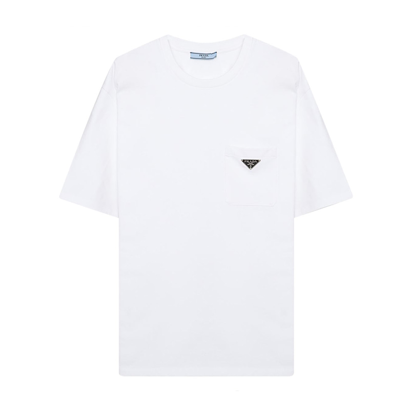 [프라다] 여성 트라이앵글 로고 반팔 티셔츠 (화이트) 3515B 10UP F0009