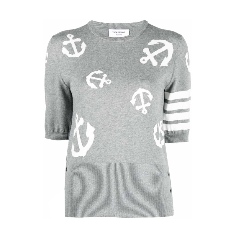 [톰브라운] 여성 사선완장 앵커 패턴 반팔 티셔츠 (라이트그레이) FKA418A Y3006 055